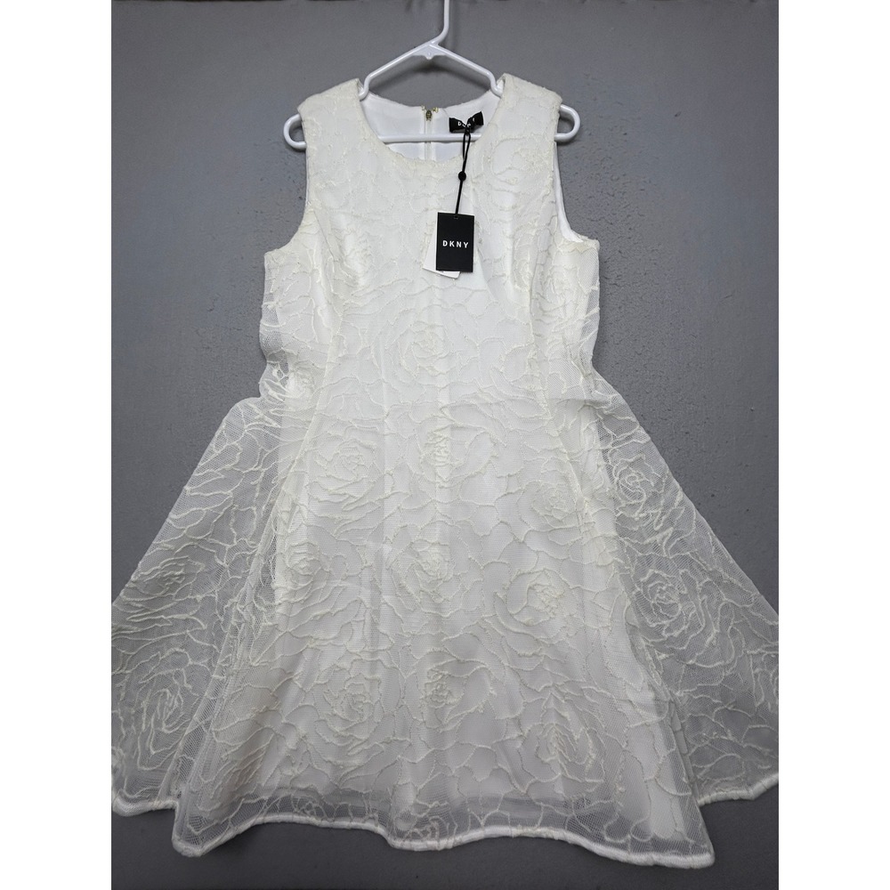 DKNY Fit and Flare Dress Lace White Size 14 Womens DD8AP498